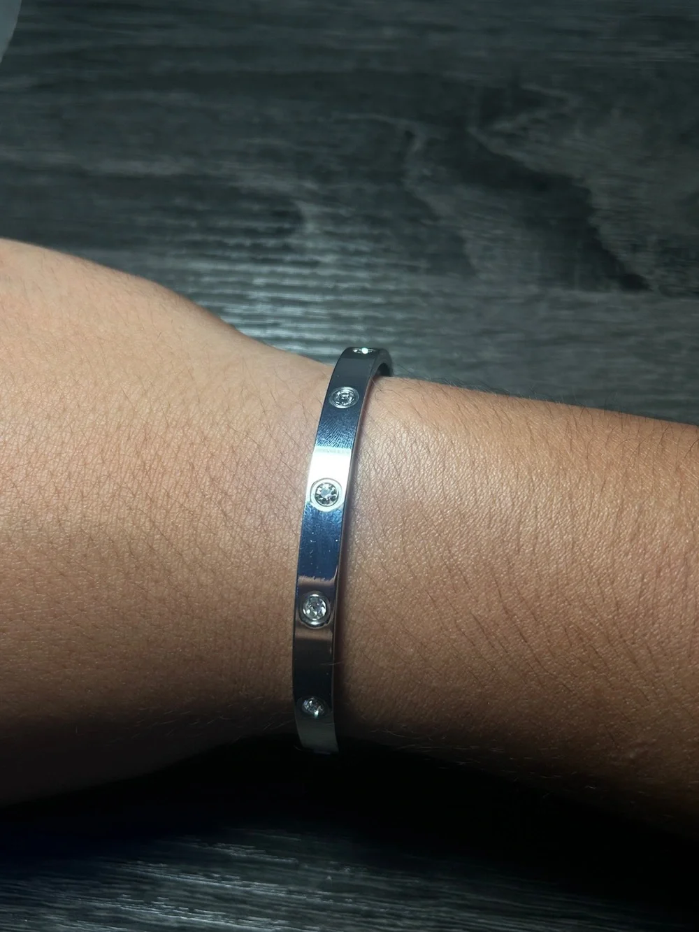 Silver Crystal Accent Bangle Bracelet